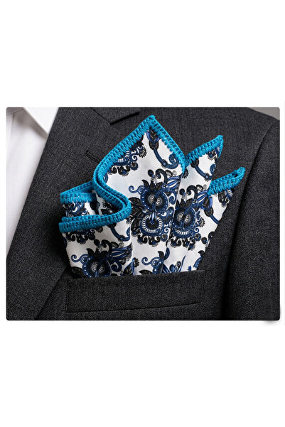 Exve Exclusive Μπλε με σχέδιο σάλι σε λευκό, βαμβακερή άκρη, χειροποίητο πλεκ...