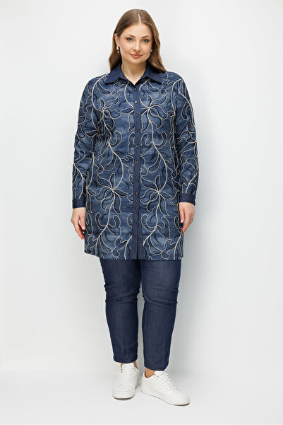 Moda İlgi Γυναικείο μακρύ τουνίκ με κεντητό σχέδιο λουλουδιών και κλείσιμο με...