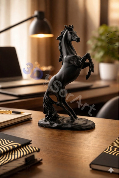 3D SerArt Şahlanan At Figürlü Siyah Renk Dekoratif Biblo Ev - Işyeri - Ofis I...