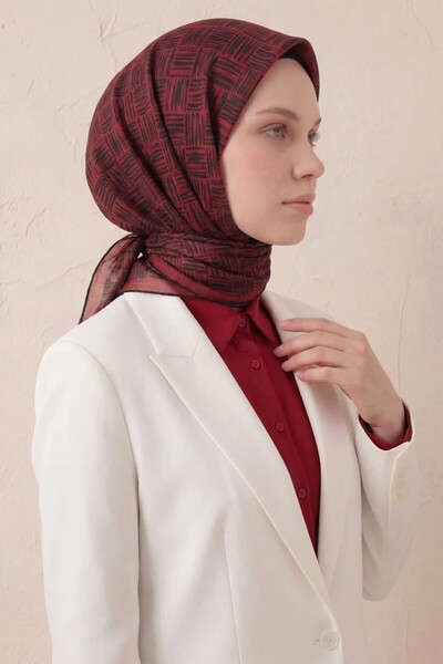 SILKHOME EŞARP Pamuk Karışımlı Soft Eşarp Çizgi Desen Koyu Kırmızı 90x90 7312...
