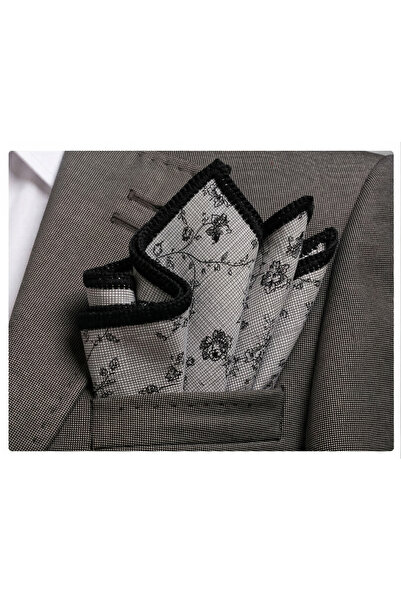 Exve Exclusive Μαύρο σε γκρι βαμβακερό ύφασμα με λουλούδια, χειροποίητο πλεκτ...