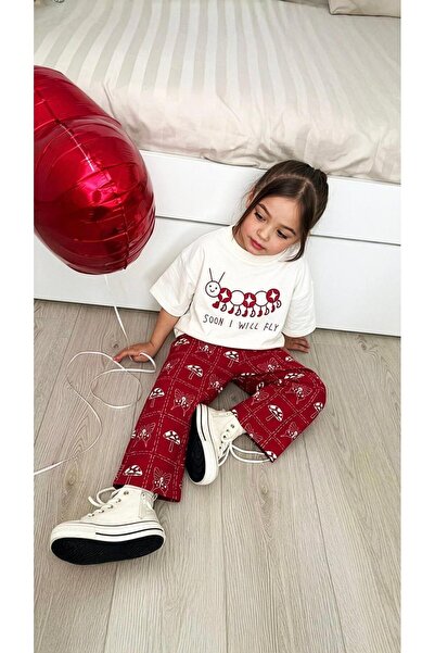 UNICORN Kız Çocuk Tırtıl Kelebek ve Mantar Baskılı Tişört ve Pantolon Takım