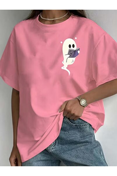 WOODROFFE Γυναικείο χαριτωμένο μπλουζάκι με στάμπα Ghost, oversized, casual