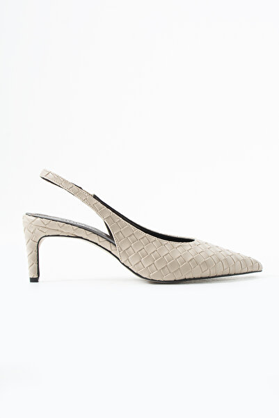 Eataly Shoes Elira Knitted Slingback Μπεζ Γυναικεία Παπούτσια με Τακούνι