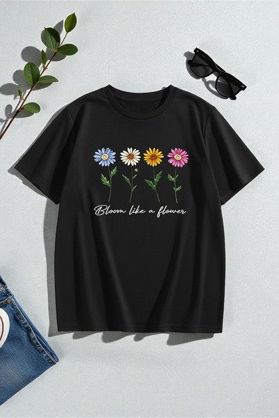 uyguntarz Unisex Flowers Baskılı Tasarım Tişört - 2'li Eşofman Takımı