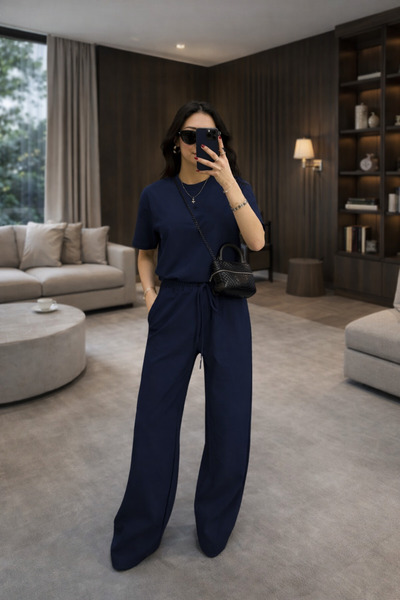 BARLİZ Γυναικείο άνετο καλοκαιρινό κοντομάνικο σετ δύο τεμαχίων