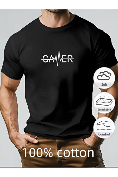 LİNA06 Men'S ECG Heartbeat Gamer Body Summer Casual Round Neck Short Sleeve T...