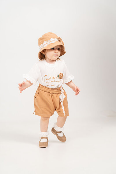 JNF kids Baby Girl Summer Set with Rose and Belt Detail, Muslin Shorts Set wi...