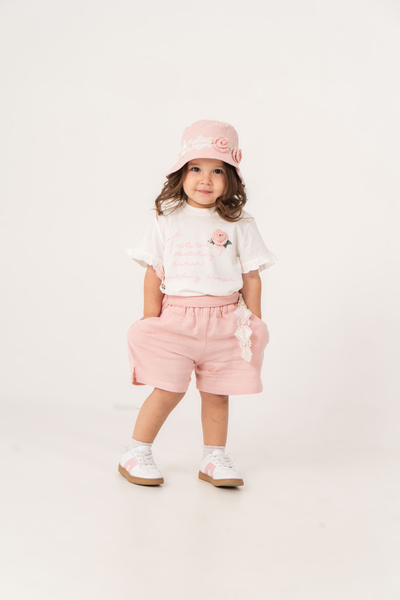JNF kids Baby Girl Summer Set with Rose and Belt Detail, Muslin Shorts Set wi...