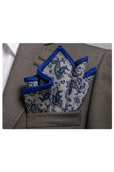 Exve Exclusive Μπλε με γκρι σχέδιο σάλι σε γκρι χρώμα με μπλε άκρη, χειροποίη...