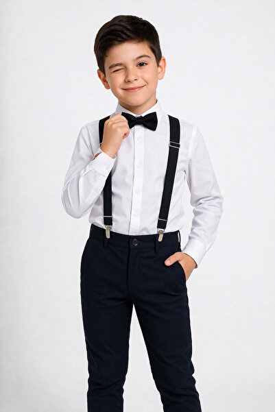 tinytrends Erkek Çocuk Uzun Kollu Gömlek Ve Askı Papyon Takım