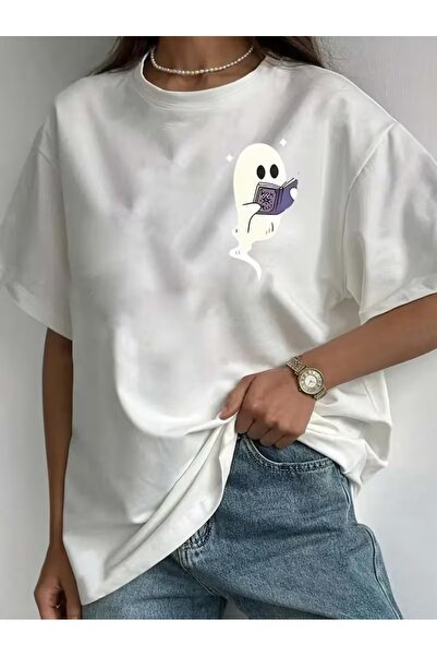 WOODROFFE Tricou casual supradimensionat cu imprimeu Cute Ghost pentru femei