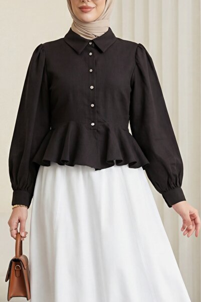 Modamorfo Modal Shirt Blouse with Stone Buttons and Flywheel Detail -K. Coffee