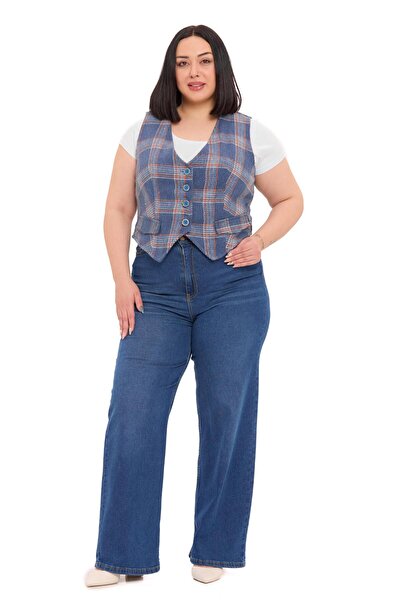 DISENTIS MODEST Κοντό γιλέκο Indigo με επένδυση, κουμπωτό κλείσιμο και τσέπες...