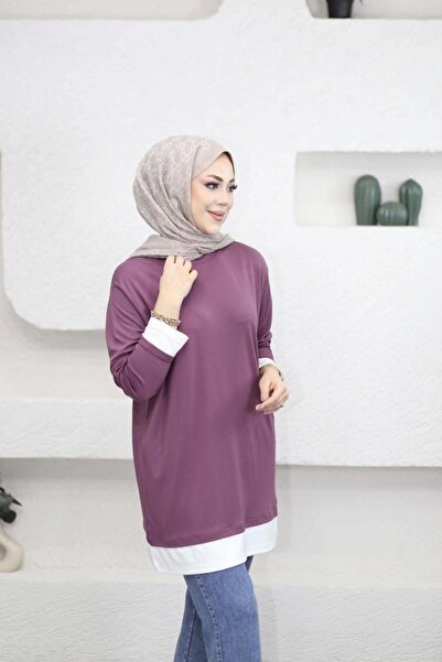 Suede Style 6447 - Άνετο, χαλαρό γυναικείο μακρύ φούτερ Lina Basic