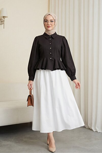 Modamorfo Μπλούζα πουκάμισο από μοντάλ με πέτρινα κουμπιά και λεπτομέρεια βολ...