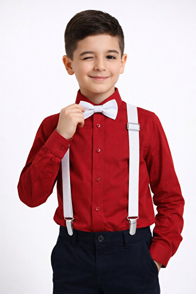 tinytrends Erkek Çocuk Uzun Kollu Gömlek Ve Askı Papyon Takım