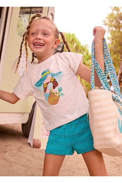 MAYORAL Li̇mi̇ Girl's Soft Texture Flexible Ruffle Shorts and Printed T-Shirt...