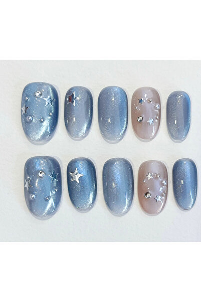 Nailvana Μικρά Χειροποίητα Αυτοκόλλητα Νύχια με Ουράνια Ασημένια Λάμψη