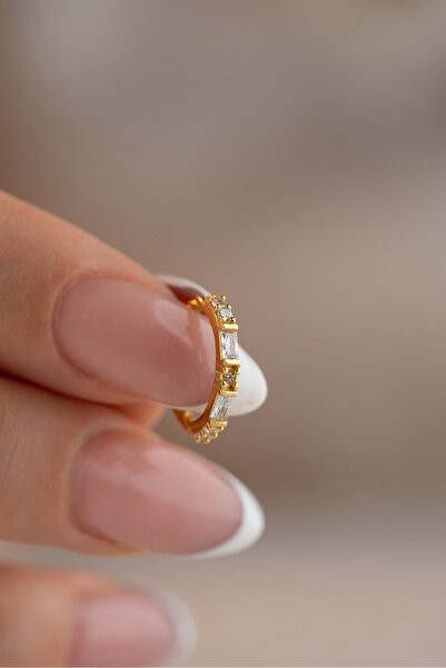 Nereze 925 Ayar Gümüş Gold Kaplama Baget Taşlı Kıkırdak Küpe