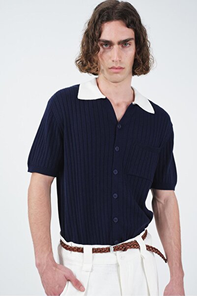 GIESTO ΠΛΕΚΤΟ ΠΟΥΚΑΜΙΣΟ ΣΚΟΥΡΟ ΜΠΛΕ ΜΕ ΓΙΑΚΑ ΜΕ ΑΝΤΙΘΕΣΗ