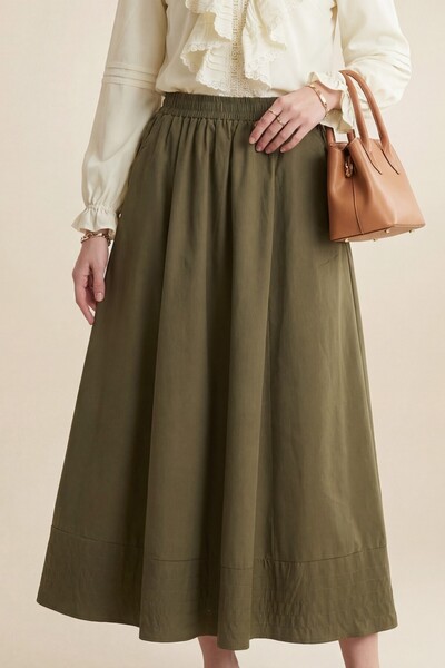 Modamorfo Φούστα με ελαστική μέση, τσέπες και λεπτομέρεια ραφής - ζευγνυφί