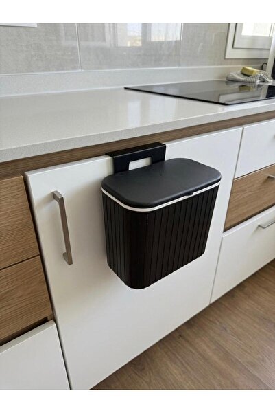 Home Kapaklı Askılı Mutfak Çöp Kovası – Dolap Kapak Aparatlı Siyah