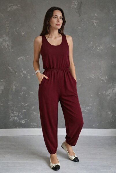 Simala Women's Strappy Round Neck Viscose Jumpsuit with Pockets