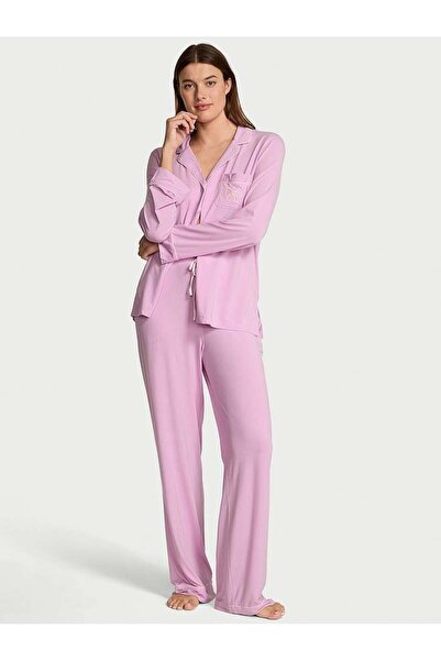 Victoria's Secret Modal Yumuşak Fiyonklu Uzun Pijama Takımı