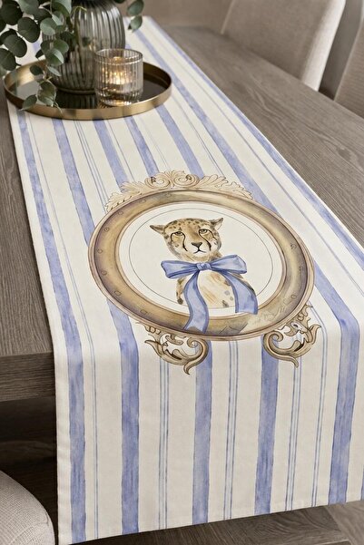fdm desıgn Vintage Leopar Desenli Masa Runner 140x40 cm Dekoratif Şık Masa Ör...
