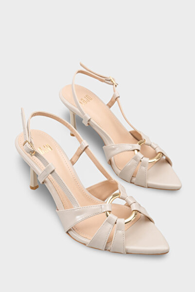 LOJO Γυναικεία πέδιλα με μυτερή μύτη, χρυσή αγκράφα και λουράκι στην πλάτη, μ...