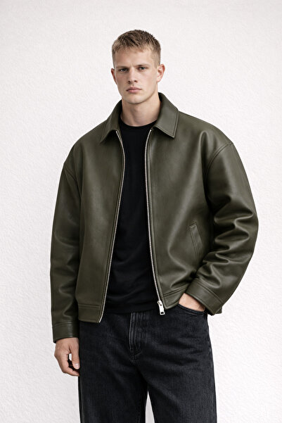 OHM OHEPMODA oversized Άνετο δερμάτινο μπουφάν για άντρες