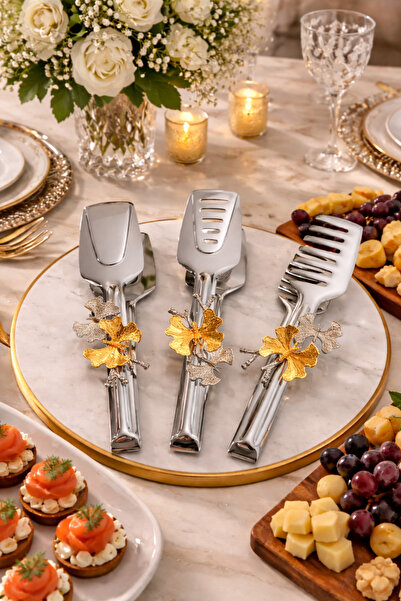 EBRULİEMAYE Stainless Steel 3-Piece Stylish Tongs Set Butterfly Tableware Pre...