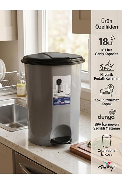 ST PARK AMBALAJ&TEMİZLİK Pedallı Çöp Kovası 18L