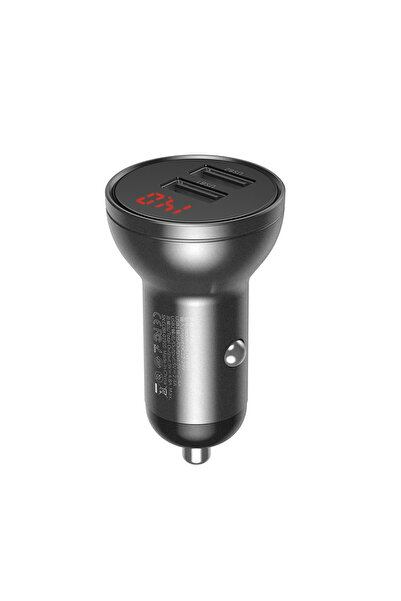 Baseus - Car Charger (Ccbx-0G) - Digital Display, 2x USB-A, 24W - Gray