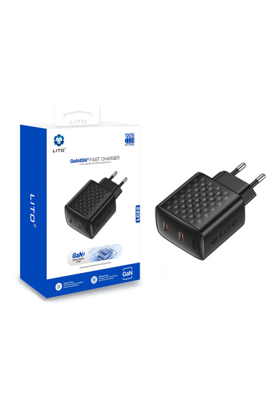 Lito Φορτιστής τοίχου (Lc22) - 2x Έξοδοι USB-C, Pd45w, GAN, Πυράντοχο, Βύσμα ...