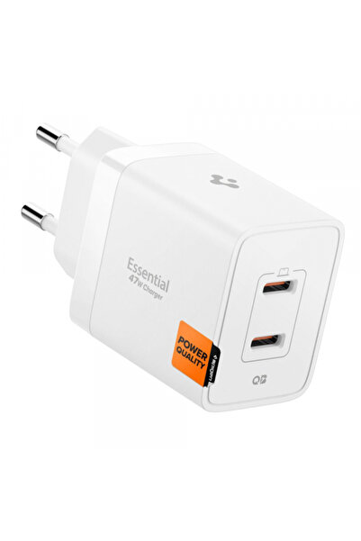 Spigen Βασικός Μετασχηματιστής Ρεύματος, 47W, 3A, 2 X USB-C, Λευκό Ach08707