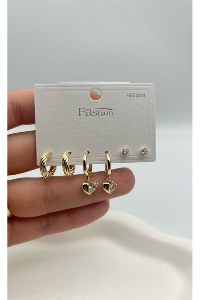 SEHERDEN Stone-Studded Dangling Heart Model Women's Set Earrings