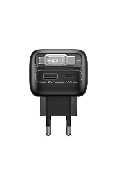 OEM Havit - Φορτιστής Τοίχου (Uc251 Eu) - Ανασυρόμενο Καλώδιο USB-C, USB-C, U...