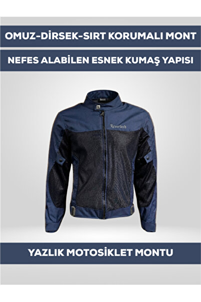 REVERTECH Navy Blue Summer Mesh Motorcycle Jacket Ce Protected Breathable Lig...