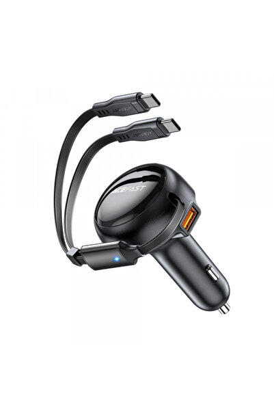 Acefast Φορτιστής αυτοκινήτου με καλώδιο USB-C B13, 53W, 3A, 1 θύρα USB-A, Μαύρο