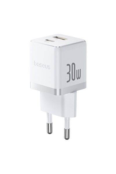 Baseus Προσαρμογέας ρεύματος Palm, 30W, 3A, 1 x USB-A - 1 x USB-C, Λευκό P101...
