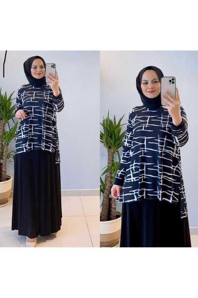 Still Butik Elif Yılmaz Sandy Kumaş Büyük Beden Etekli Tesettür Takım ST2099