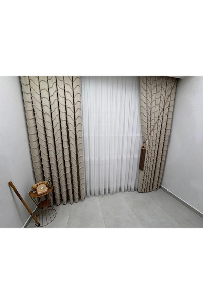 NİVEMESHOME Mi̇la Beige 1/3 Pleated Background Curtain
