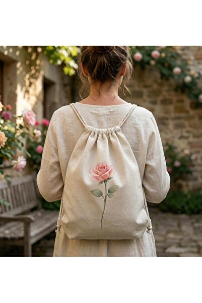 hodie collection Rose Printed Drawstring Backpack Thin Lightweight Cloth Bag ...