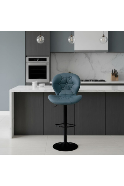 Ebticar Blue bar stool with elegant fabric and button tufted back