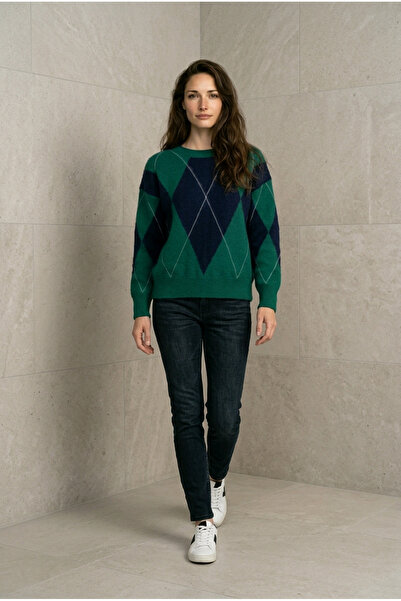 Fix Modalife Γυναικείο πλεκτό πουλόβερ με σχέδιο μπακλαβά και λαιμόκοψη ποδηλ...