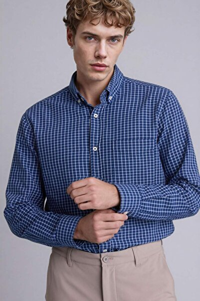 DeFacto قميص أكسفورد ذو ياقة بولو عادي وقصة عادية وأكمام طويلة H3573AX26SP