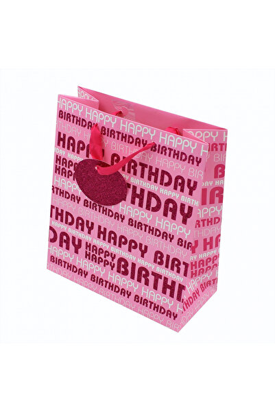 Eurowrap Ροζ Χάρτινη Τσάντα με Γκλίτερ για Γενέθλια M