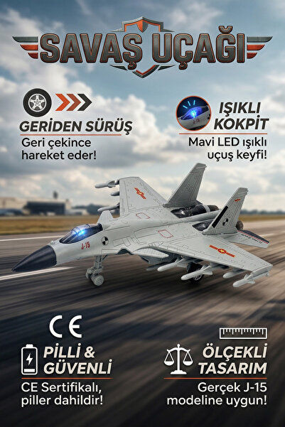 craftivio J-15 Savaş Uçağı Oyuncak Işıklı Çek Bırak Maket Jet 23 cm - Piller ...